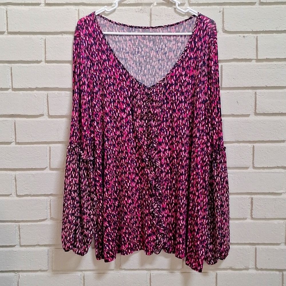 Lane Bryant Pink/Blue/Purple Patterned Boho Sleeve Top. Size 22/24